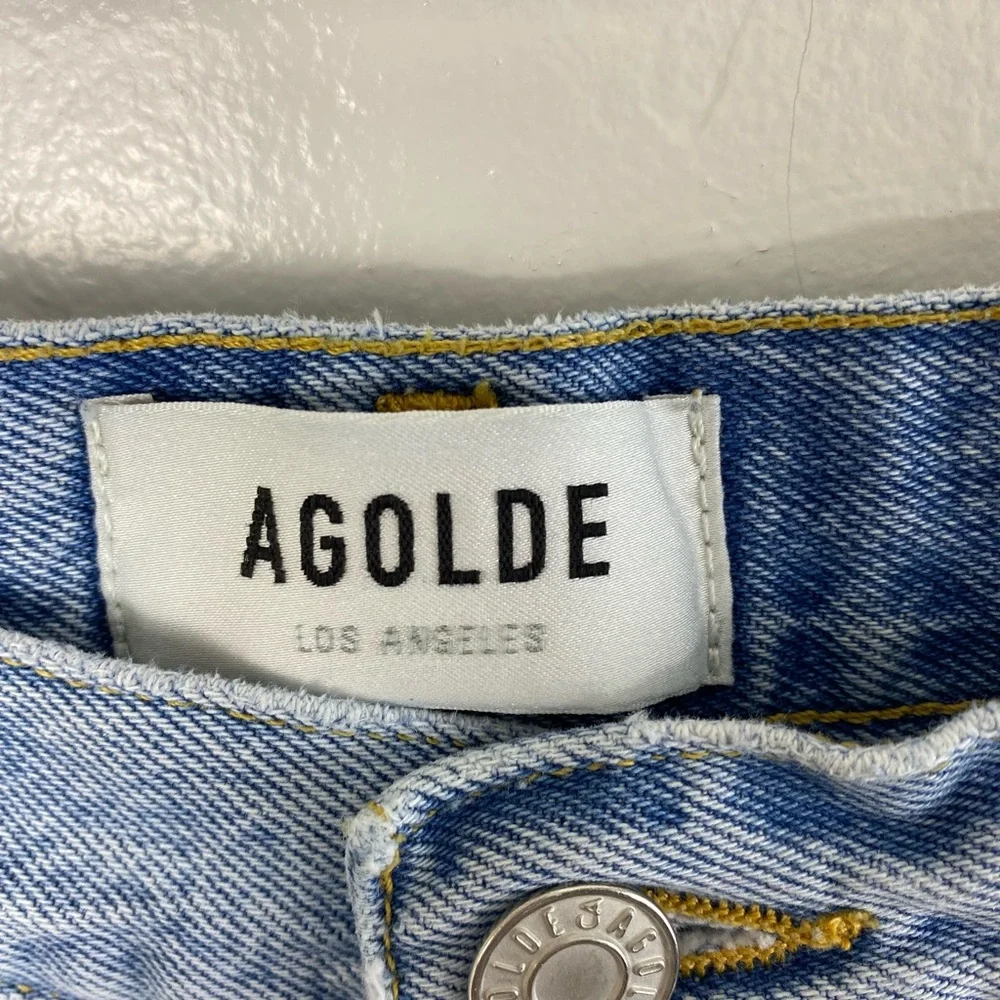 AGOLDE Parker Long Distressed Button Fly Blue Shorts Women’s size 28 - Picture 12 of 15